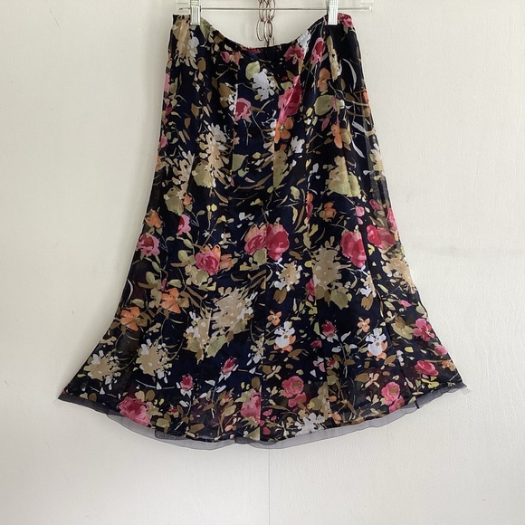90s y2k Fairycore Gauze Lined Flowy Large Floral Print    Maxi/Midi Skirt Size 8 - Picture 7 of 10